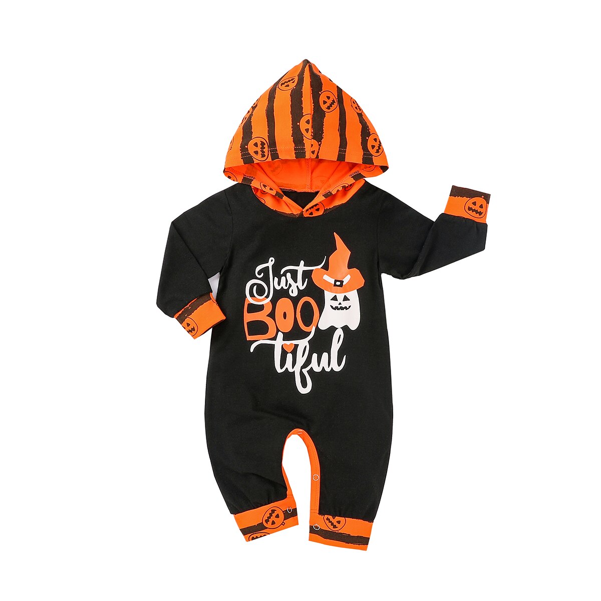 Enfants printemps automne vêtements bébé garçon fille Halloween vêtements à manches longues combinaison rayure citrouille barboteuse avec ensemble de chapeaux