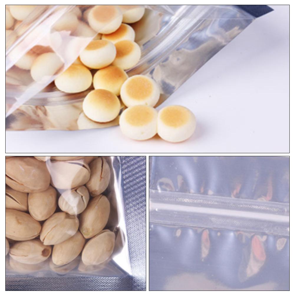 100PCS Transparent Plastic Package Bag Stand Up Aluminum Foil Zipper Bags Silver Doypack Mylar Pouches For Coffee Snack Storage