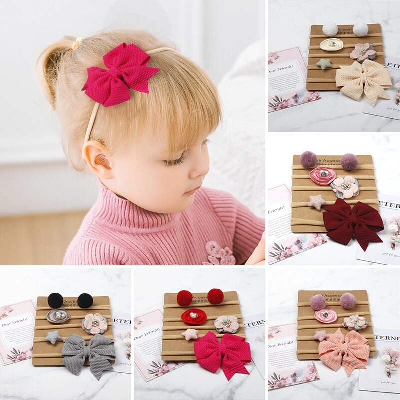 5 pçs/set bebê meninas headbands bonito flor arcos elástico náilon faixa de cabelo acessórios para o cabelo doce princesa bebê bandana