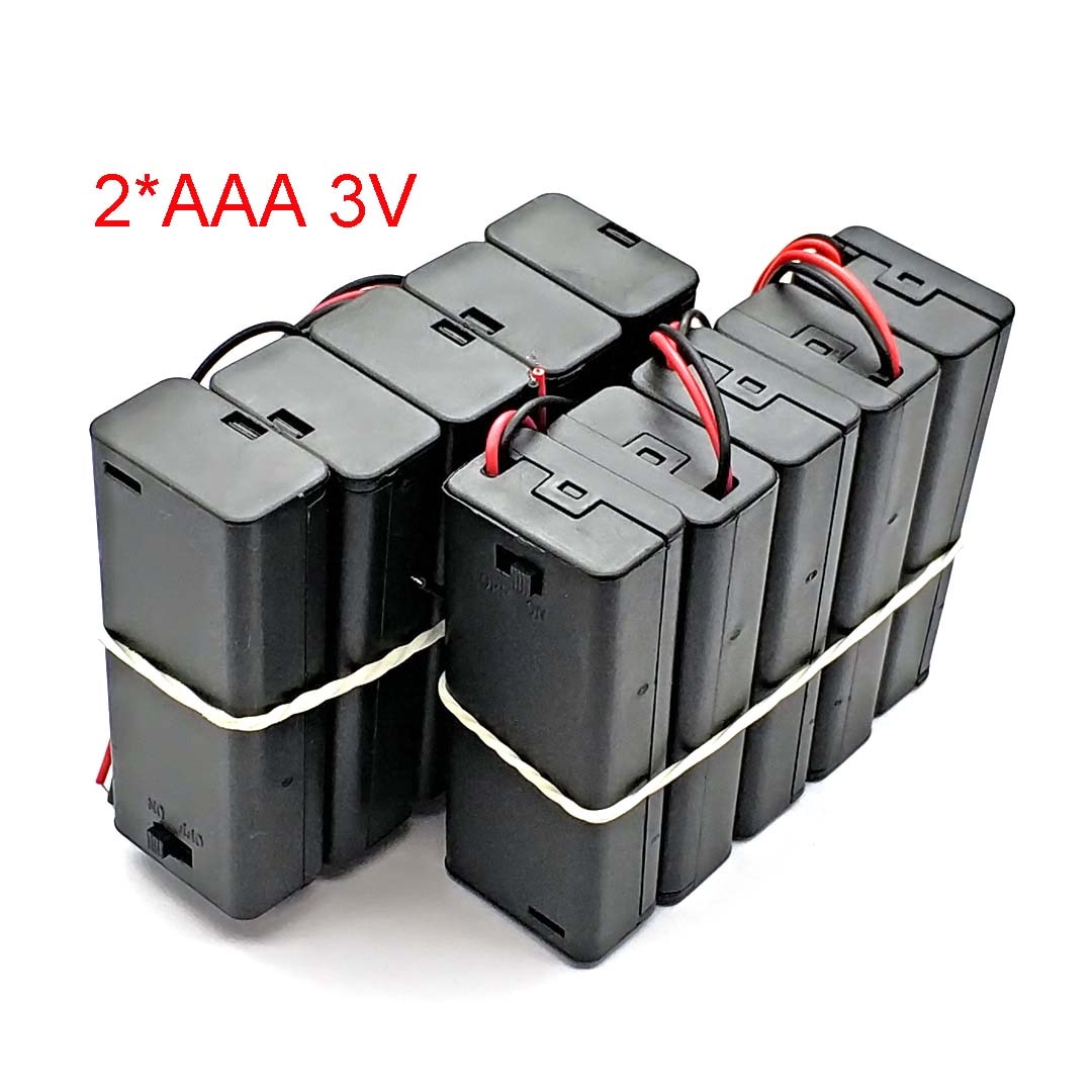 2 * Aaa Batterij Houder Case Box Met Leads Met Aan/Uit Schakelaar Cover 2 Slot Standaard Batterij Container