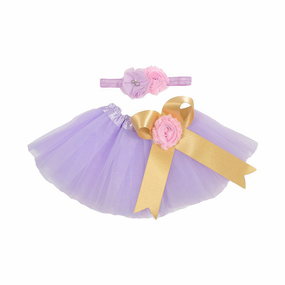 Prinsesse baby piger nyfødt tutu nederdel & pandebånd outfit sæt fotoshoot prop 0-2 år: Lys lilla