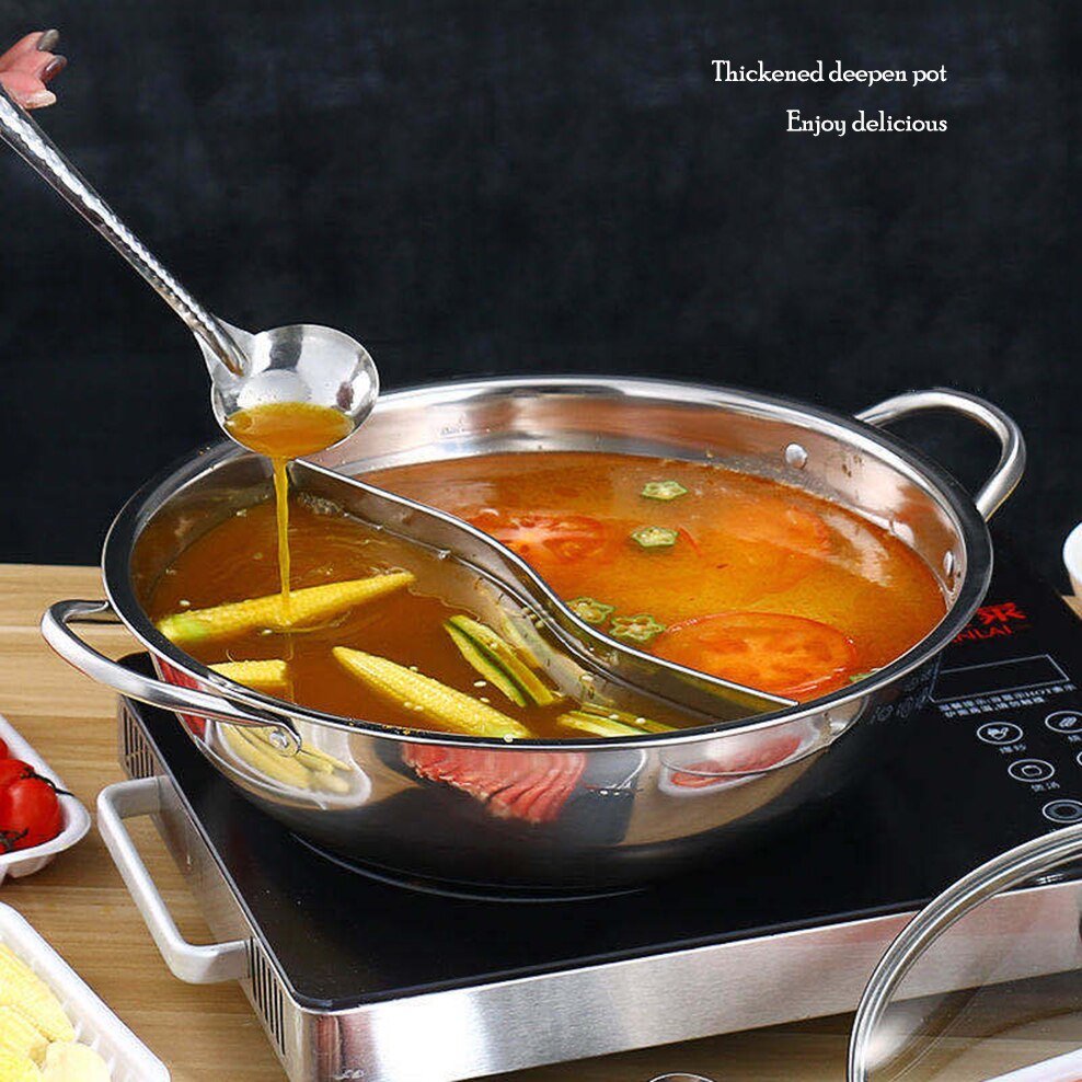 Stainless Steel Pot Hotpot Induction Cooker Gas Stove Compatible Pot Kitchen Cookware Soup Cooking Pot Twin Mandarin Duck Pot