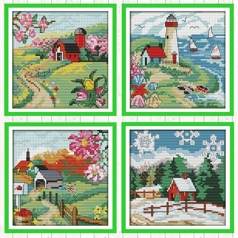 Four seasons aida tyg 14ct 11ct count print canvas broderi kit handarbete broderi mönster gör det själv hantverk korsstygn set