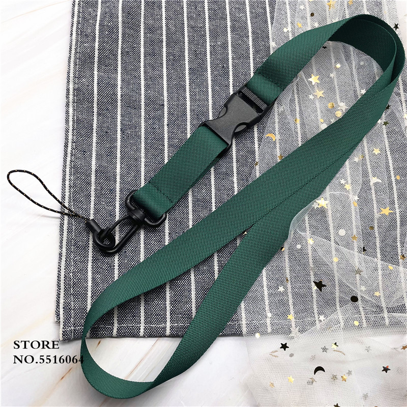 Lanière de couleur unie pour porte-clé USB, porte-carte d&#39;identité, Badge de nom, sangles de téléphone portable, métal noir, cordon à Clip en plastique: green