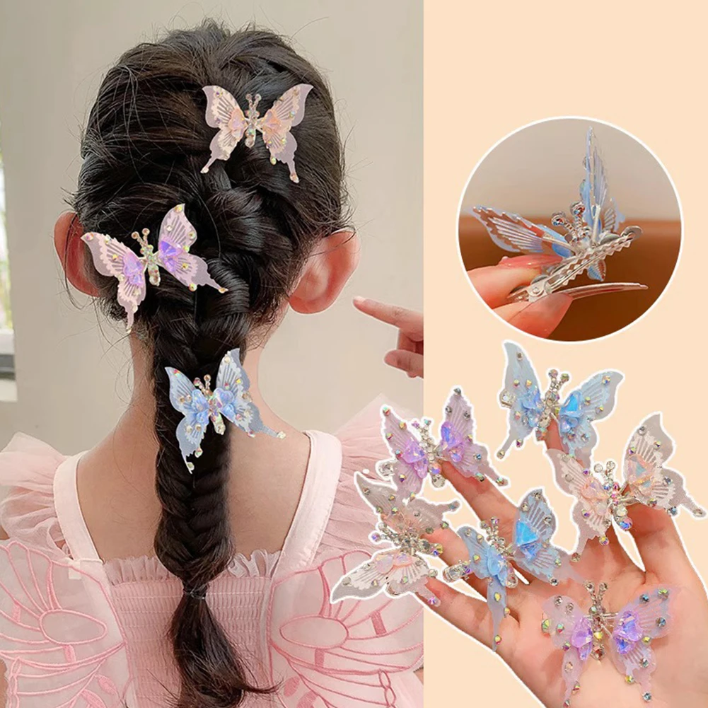 Strass Vlinder Haarspeld Driedimensionaal Levendig Bewegende Vleugels Mooie Pony Haarclip Hoofddeksels Haarstylingaccessoires