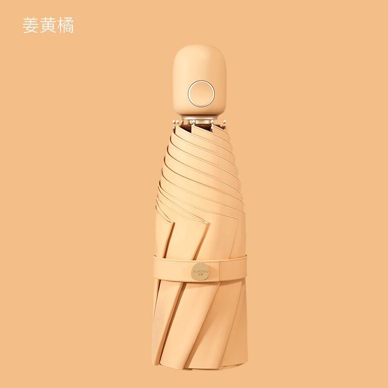 ZUODU Automatic Mini Pocket Umbrella Women Sun Protection Small Portable Ladies Parasol Pink Women Rain Five Folding Umbrella: Orange