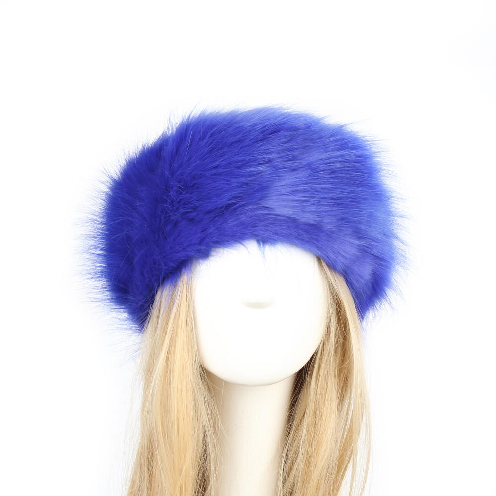 Women Ski Headband Hat Fluffy Winter Warm Ear Flap Faux Fur Cap Fluffy Warm Flap Cap Ear Headband Russian Style: Sapphire