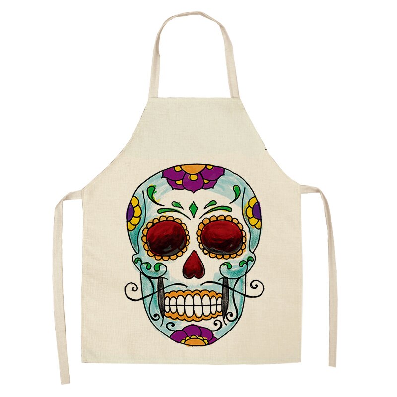 1Pc Skull Pattern Kitchen Chef Apron for Cooking Sleeveless Cotton Linen Aprons Adult Bibs Home Cleaning Accessories 53*65cm: K