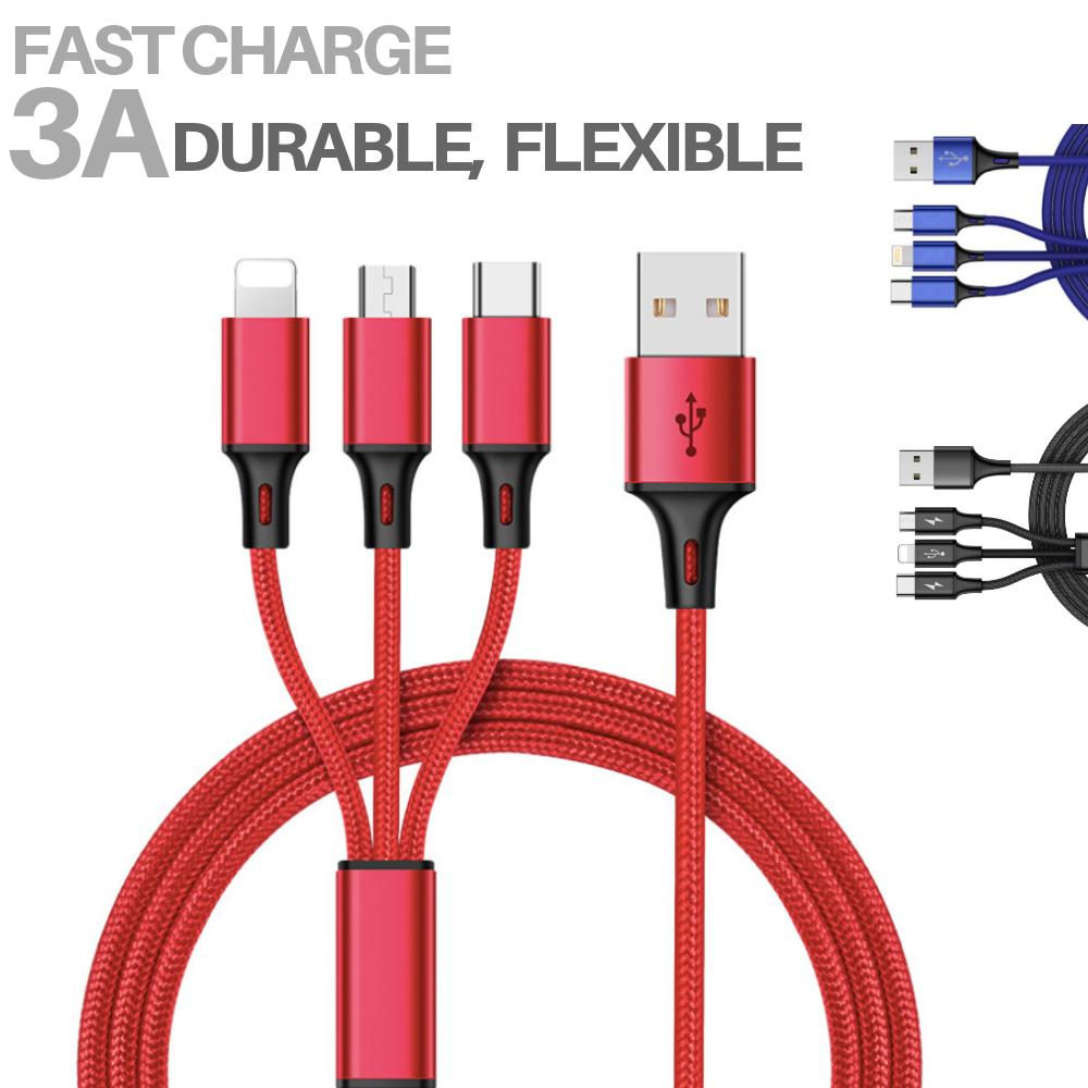Kuulee Fast USB Charging Cable Universal 3 in 1 Multi Function Cell Phone Cord Charger