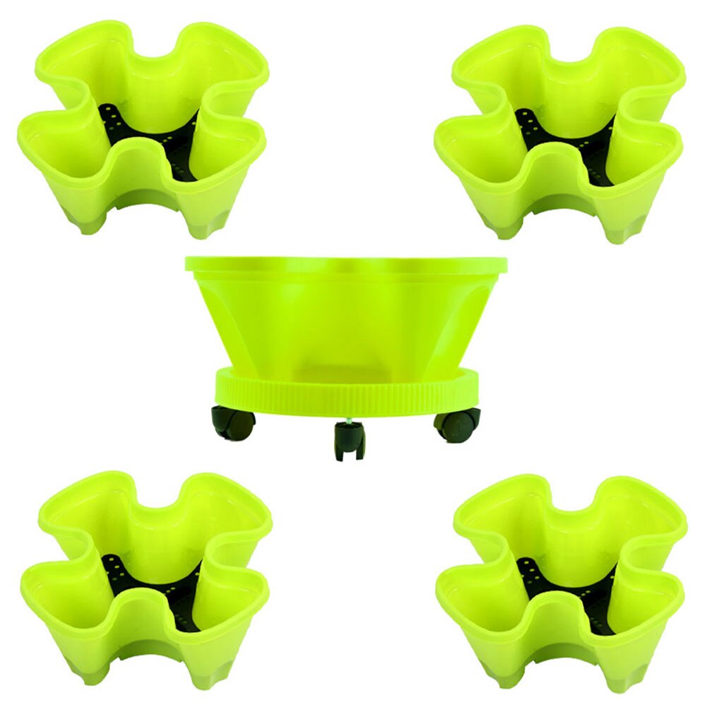 Stackable Flower Tower Multi-Layer Vertical Plant Planter Four Petal Plastic With Tray For Strawberry Vegetable Garden Balcony: Green 1
