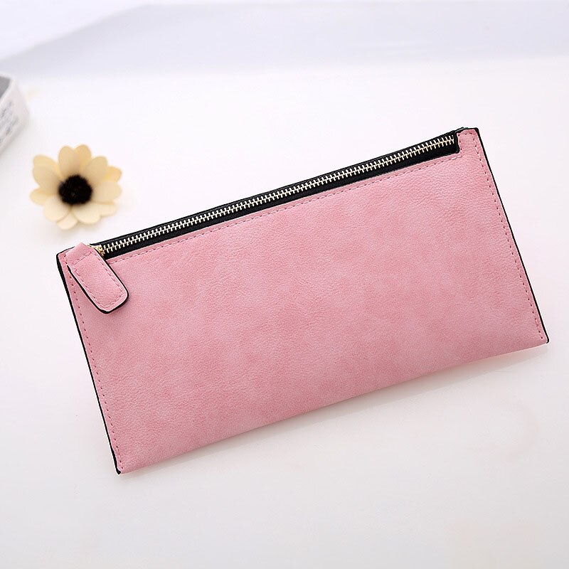 Women Purse Wallet Vintage Card Phone Storage Bag Long PU Leather Wallets Zipper Handbag NIN668: Pink