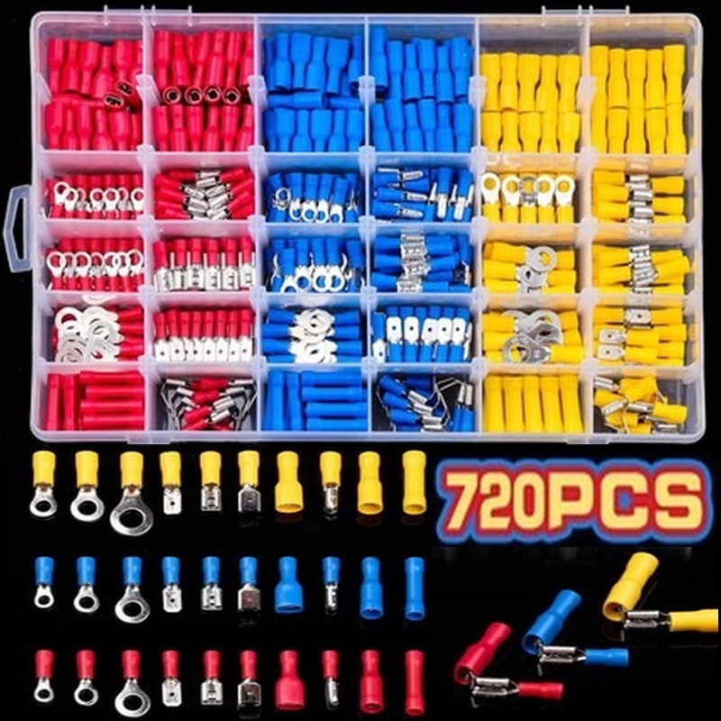 Kit d'assortiment de cosses de câble, 280/480/720 pièces, fil plat femelle et mâle isolé, connecteurs de câbles électriques, jeu de bornes à sertir