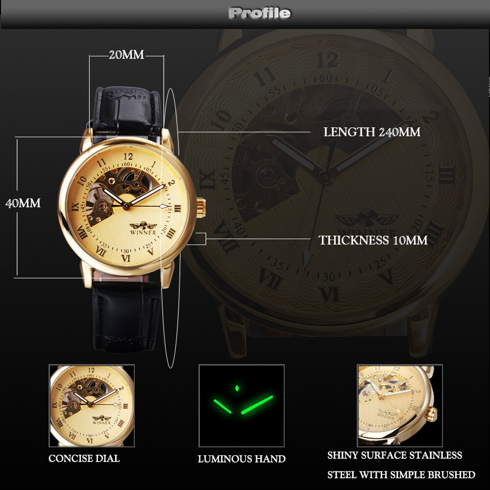 Luxe Gold Mechanical Hand Wind Horloges Mannen Lederen Band Mechanische Horloges Mannen Goedkope Prijs Montre Homme