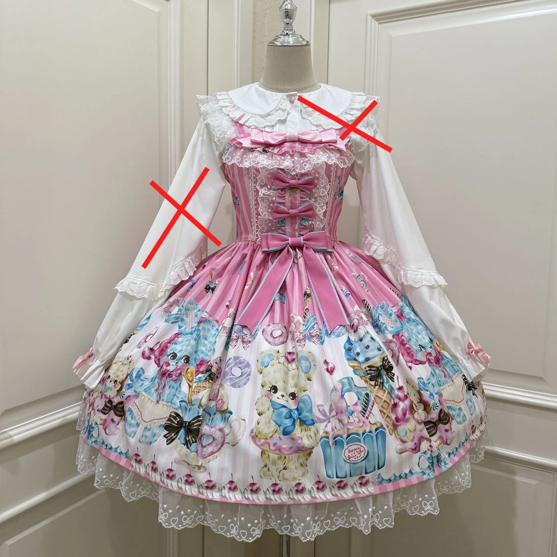 Original Japanese Lolita Suspender Dress Jsk Summer Female Sweet Cute Bow Bear Print Princess Tea Party Dress Loli Lo Dress: M / Beige