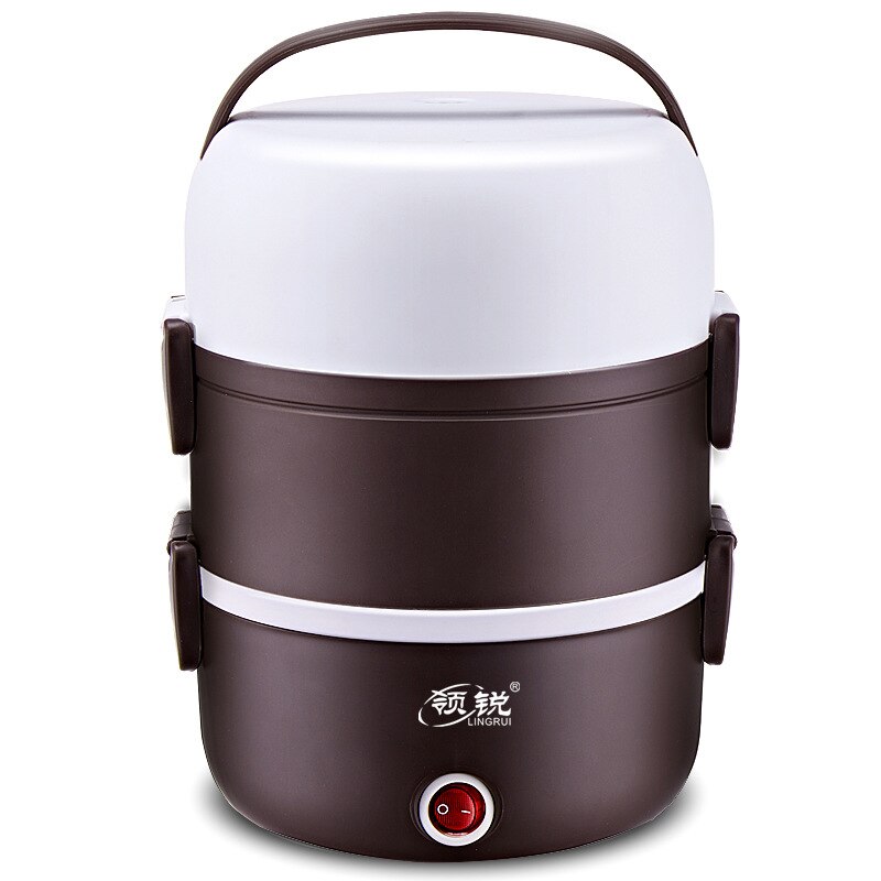 Mini elektrische rijstkoker roestvrij staal 2/3 lagen stomer draagbare maaltijd thermische verwarming lunchbox voedselcontainer warmer: 3 lagen paars / Vk
