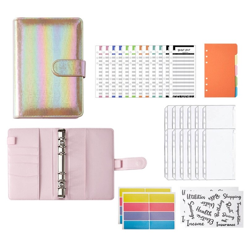XX9A A6 Binder Planner Set with Binder Pockets Budget Sheets Index Stickers for Adult: Rose gold