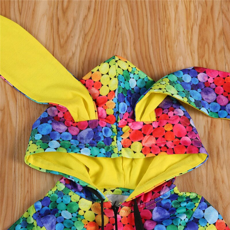 Een Persent Geboren Konijn Oor Rits Jumpsuit Baby Boy Meisje Kleurrijke Kap Rompertjes One-Stukken Kleding