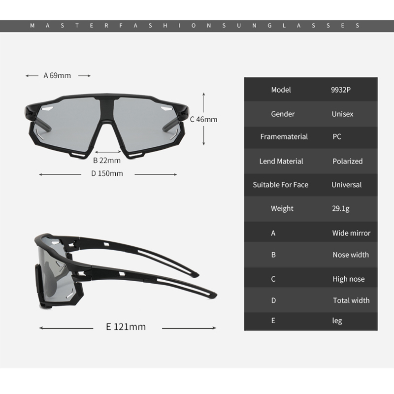 Polarisierte Sportbrille Herren und Damen Fahrrad Photochrome Brillen Berg MTB Radfahren UV400 Sonnenbrille Fahrrad Straßenbrille