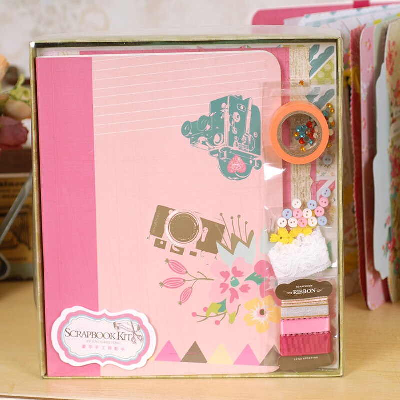 Eno Greeting Retro Complete Scrapbook Kit Set Scrapbooking DIY Photo Album with Vintage Page Kits