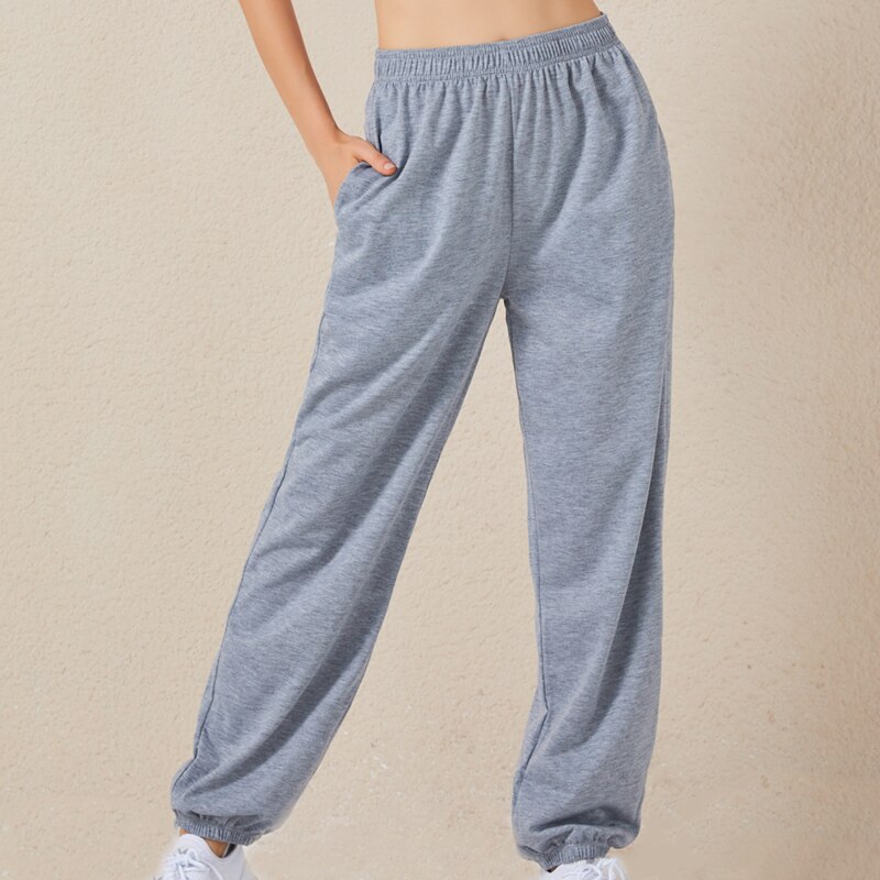 Effen dames casual sportbroek elastische hoge taille wild beam sportbroek: Grijs / Ik