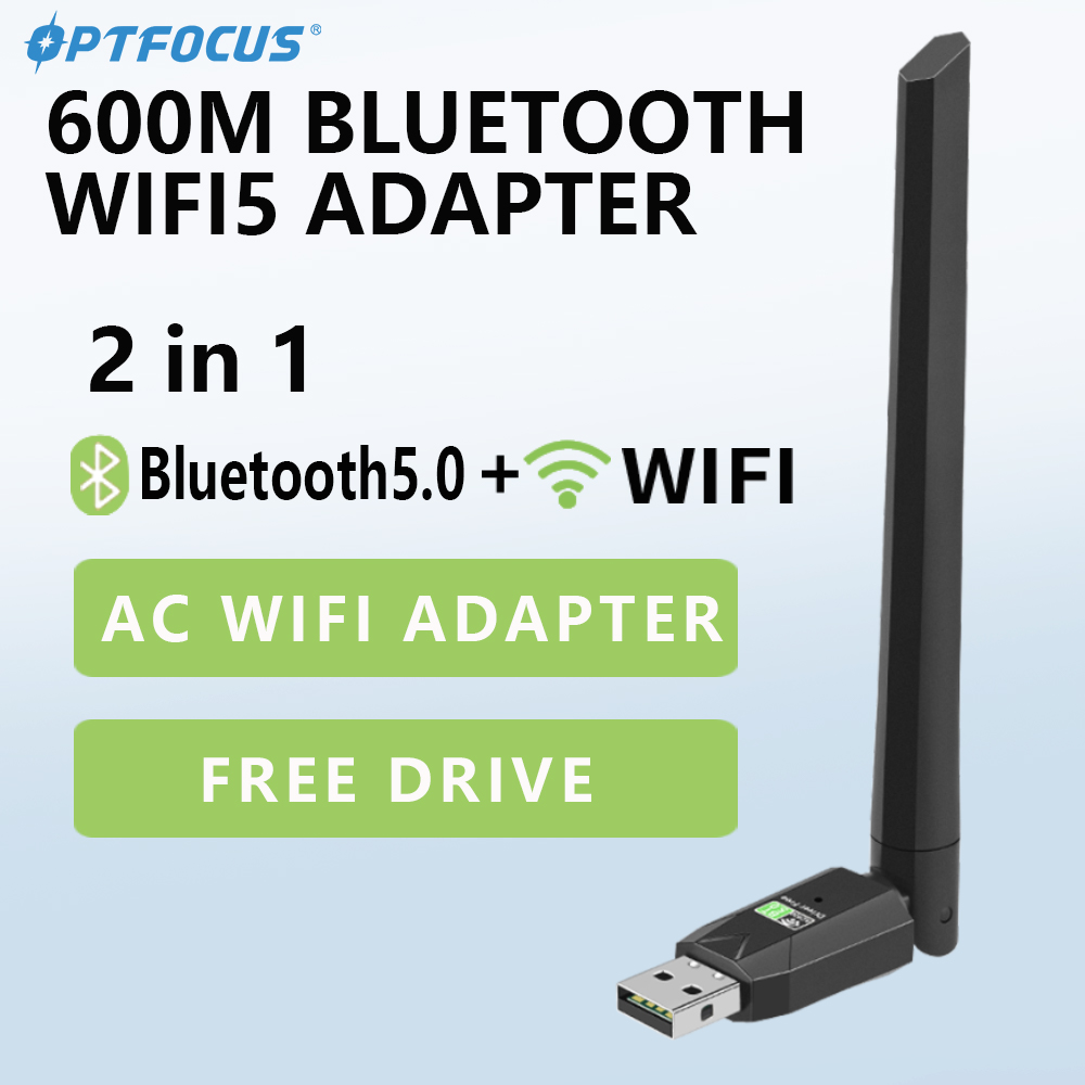 OPTFOCUS 600Mbps USB Bluetooth 5.0 AC Wifi Adattatore 2 in 1 Per PC BT wifi5 2.4G 5G 5dbi Dongle Usb Ricevitore WiFi Wireless Para PC