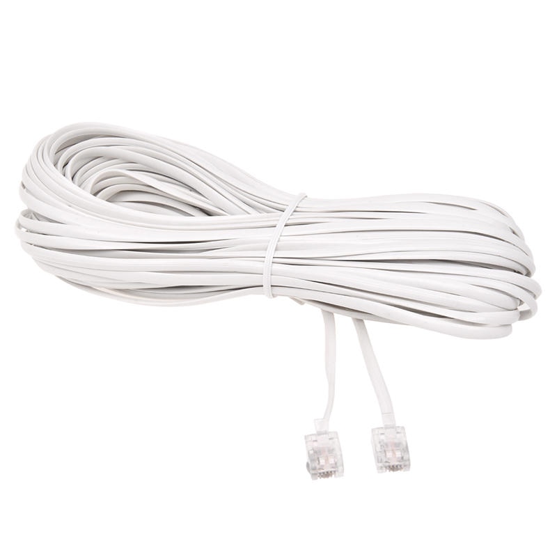 Cable de línea de módem de Fax, Conector de teléfono fijo 6P2C RJ11 macho blanco, 14M