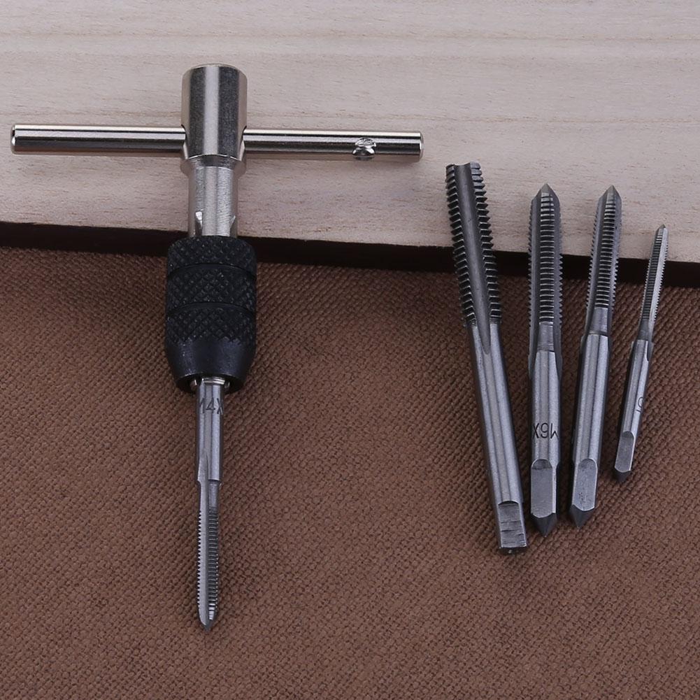 6Pcs Metric Thread Tap Drill Machine Screw Thread Plug Tap Drill Set Hand Tools M3 M4 M5 M6 M8 With T-type Wrench