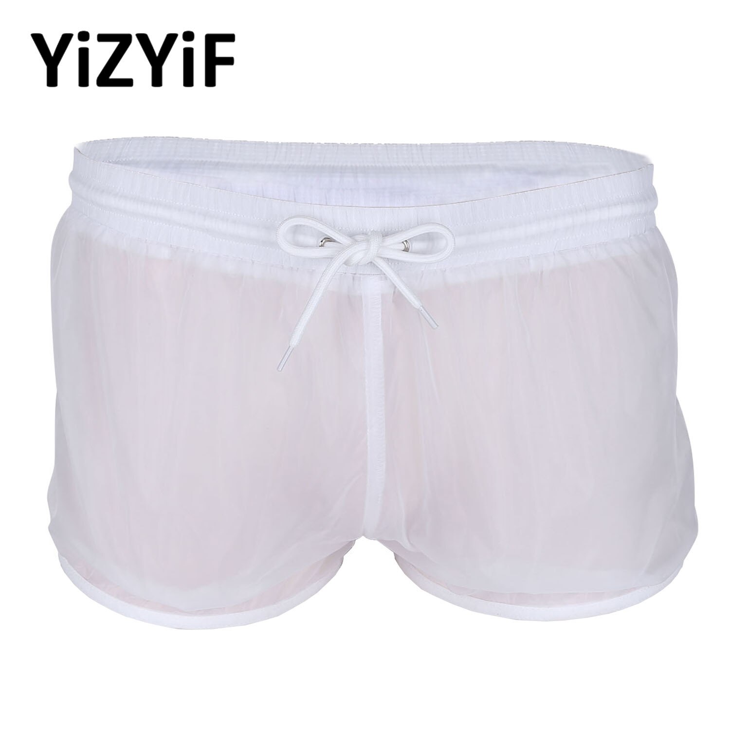 Mens See-Through Koord Snel Droog Strand Shorts Zwembroek Sexy Strand Badpak Korte