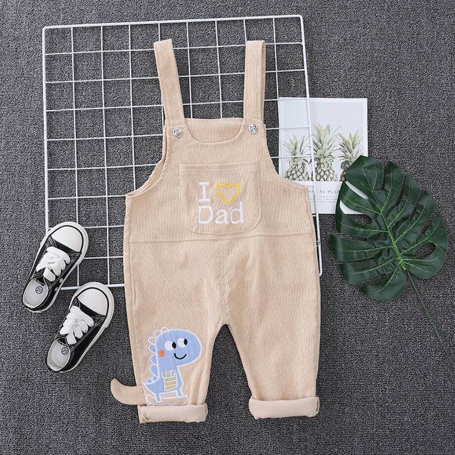 Kinderen Cartoon Corduroy Overalls Herfst Mode Baby Jongens Dinosaurus Siamese Broek Voor 1 2 3 4 Jaar Kids Kleding: apricot / 2T