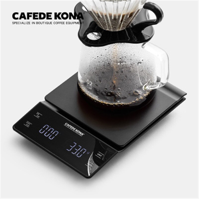 Cafetera KONA-báscula de café con temporizador, balanza Digital LED de alta precisión con goteo electrónico, para cocina, 0,1g/3kg