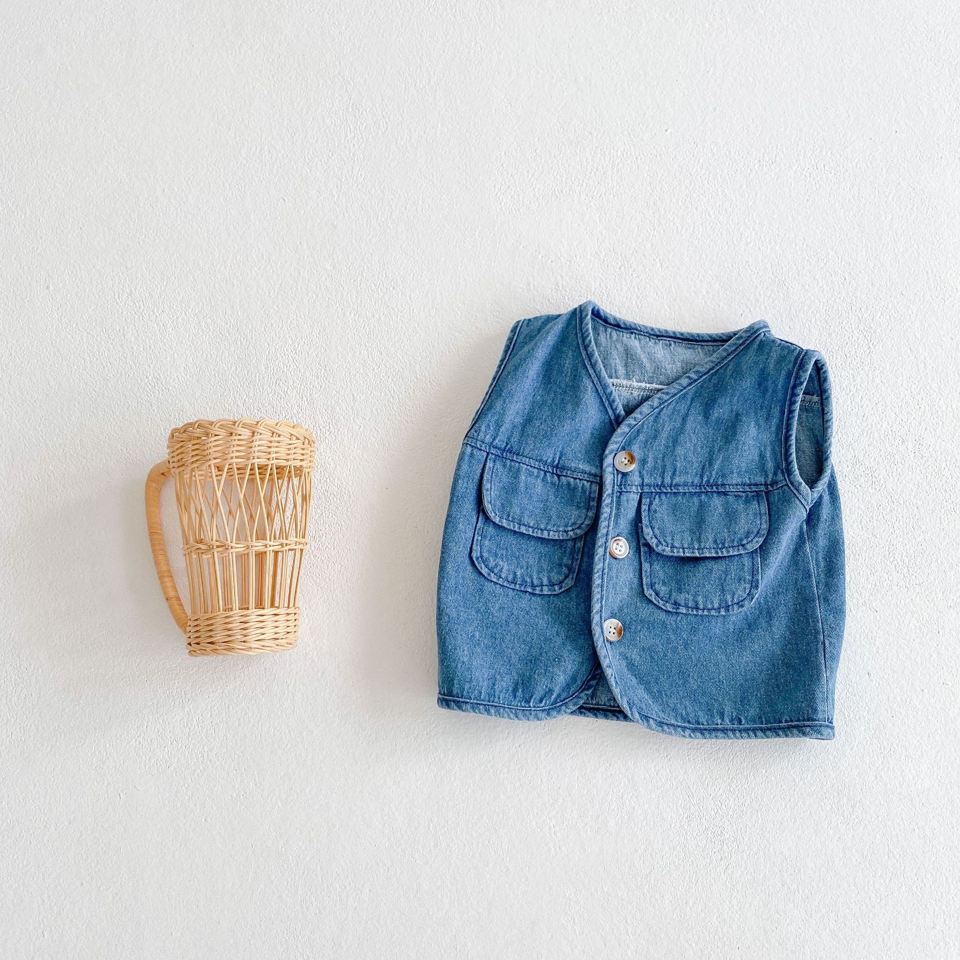 2021 autunno New Baby Boy Denim Coat gilet senza maniche giacca di jeans per ragazze con Cardigan per ragazzi a doppia tasca