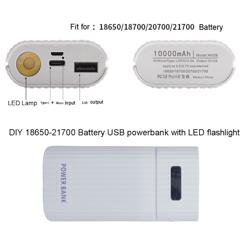 Cargador USB Universal con linterna LED para teléfono inteligente, Kit de Carcasa de caja de batería, bricolaje, 2x18650, 18700, 20700, 21700