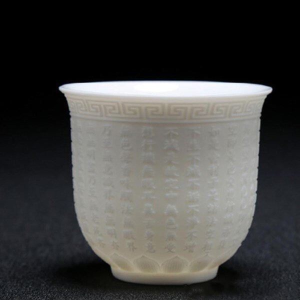 Zen Water Cup Floating Graven Tea Cup White Porcelain Suet Jade Images Heart Sutra Coffee Mug Personal Teacup Collection: Red