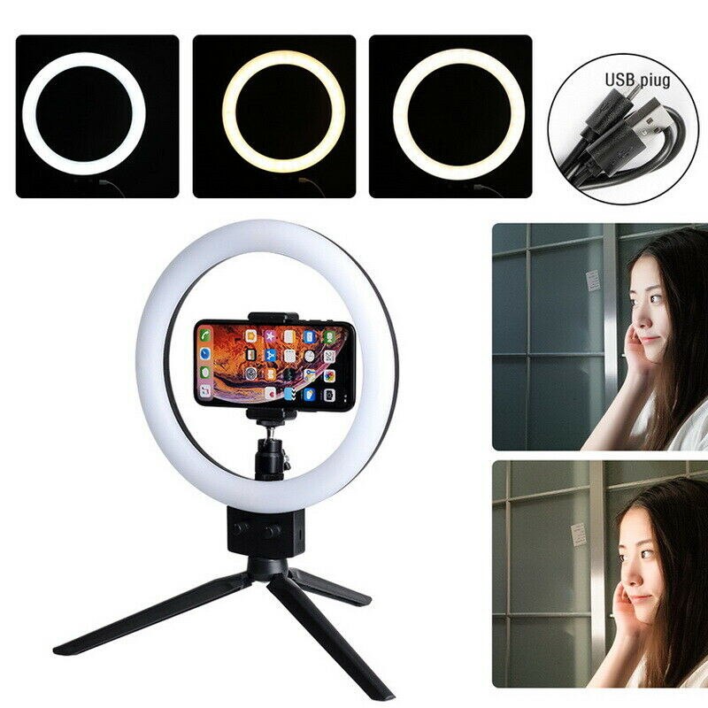 Dæmpbar led-smd-ring fyld lys videostudio fotolampe med stativ selfie usb-kabel til kamera / telefon