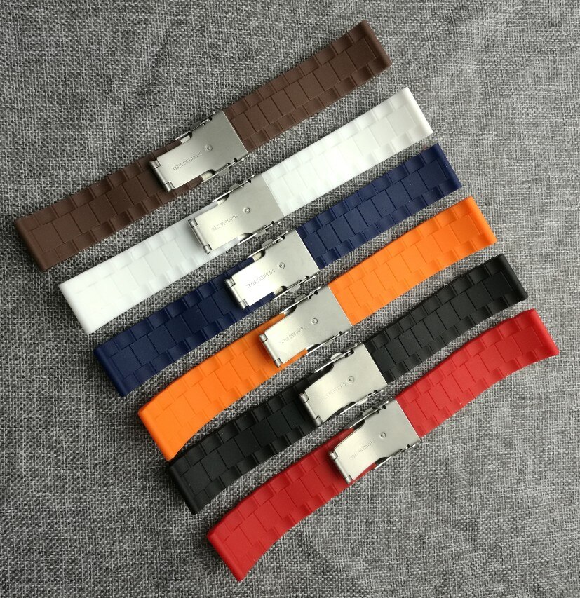 Laagste prijs waterdichte 6 kleuren siliconen rubber horloge polsband vervanging 22mm 24mm 10,000 lb beoordeling