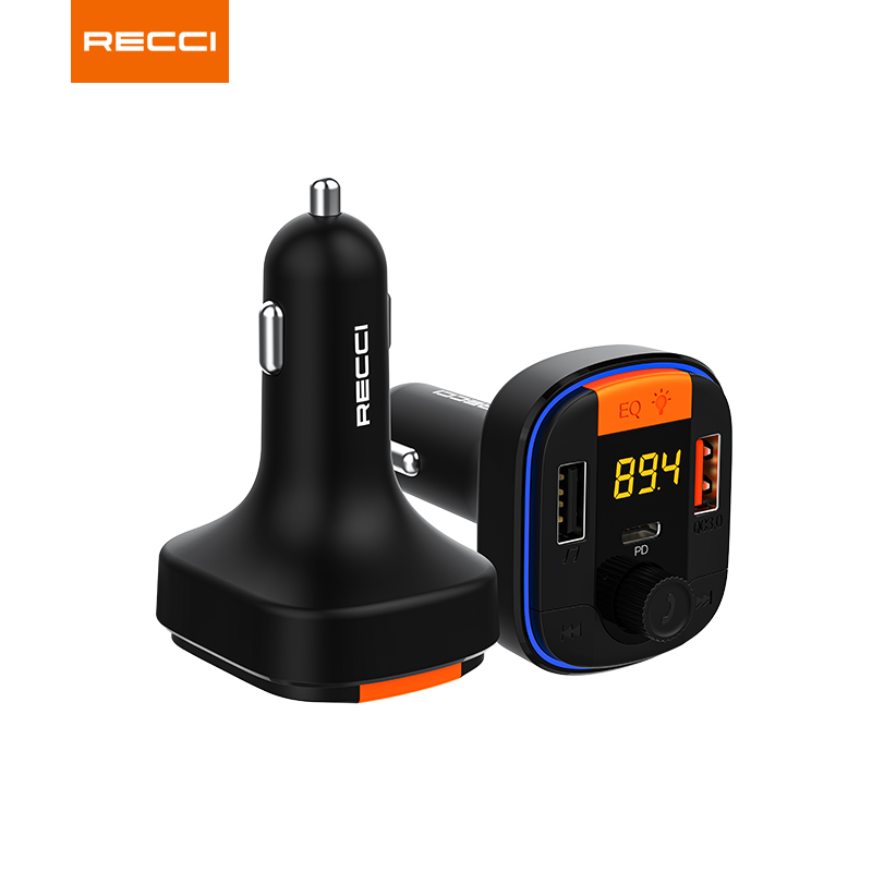 Recci  rq01 multifunctional wireless car  mp3 player bluetooth dual usb fm transmitter 48wpd fast charging: Default Title