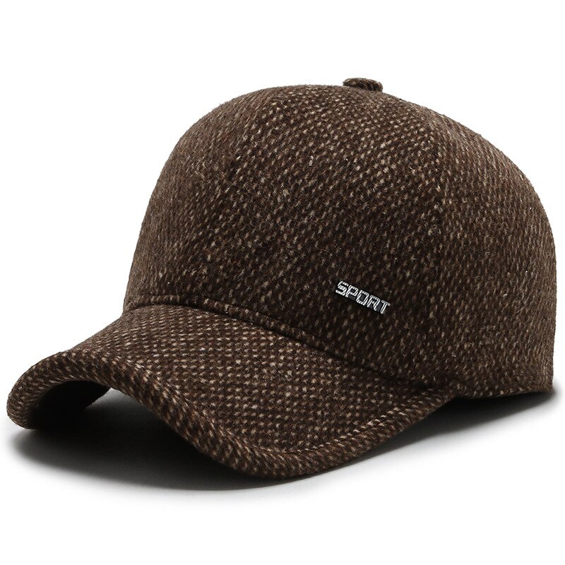 Herfst winter heren hoed middelbare leeftijd en ouderen wollen warme muts outdoor gehoorbescherming baseball petten warme vader hoeden: Bruin 1