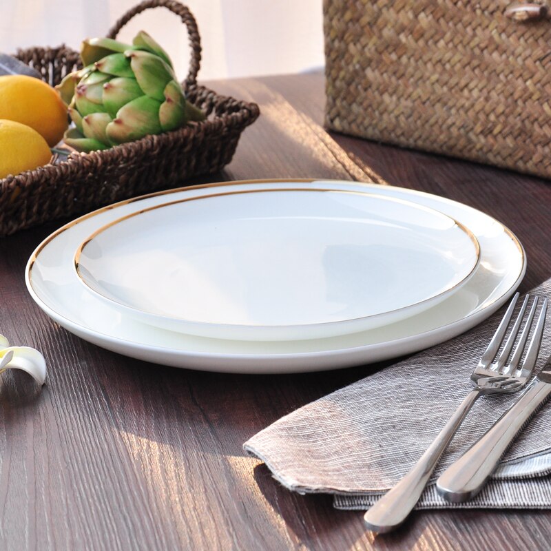 White Ceramic Tableware Bone Porcelain Dish Plate The Colour on The Plate Dinner Plate Flat LIDS, Jingdezhen Pure White Dish