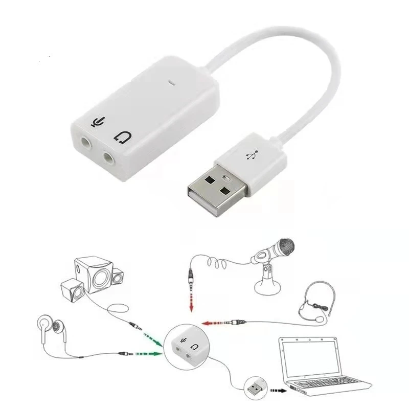 Adaptador de áudio USB Placa de som externa com fone de ouvido e microfone de 3,5 mm para Windows Mac Linux PC Laptop