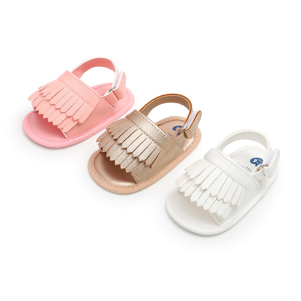 Sandalias chicas chicos bebé fleco sólido recién nacido Infante antideslizante suela de algodón peso ligero primeros caminantes zapatos lindos de verano