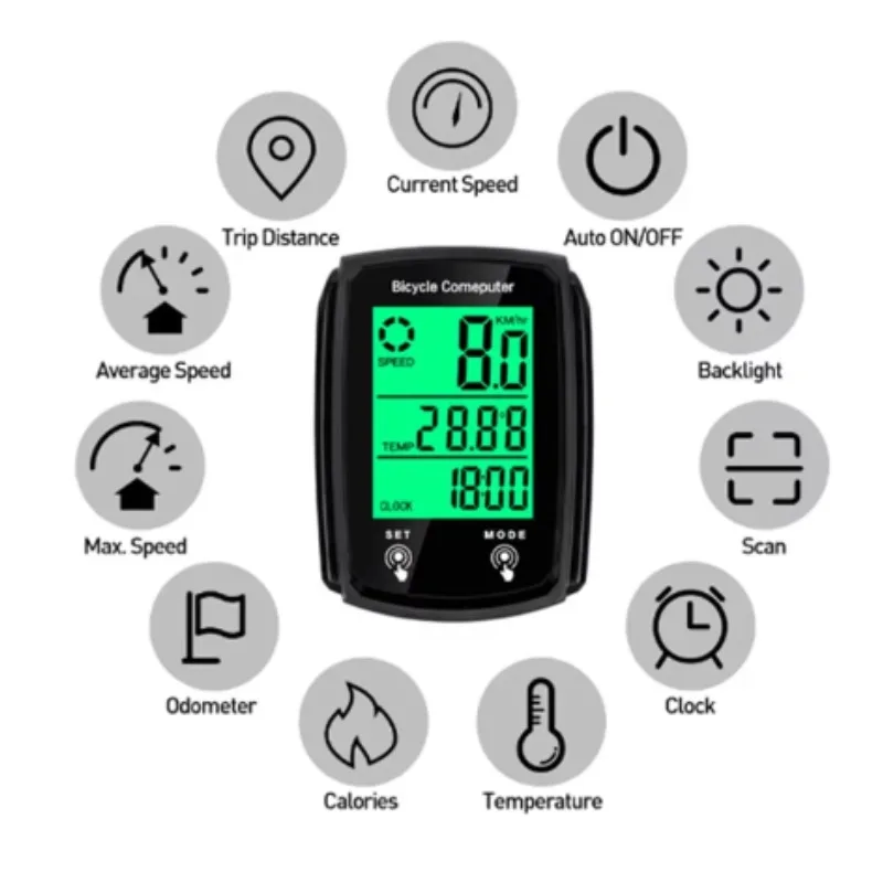 Bicycle Computer LCD Digital Wired Cycling Computer Speedometer Bike Speed Odometer with Backlight Bike Accessories