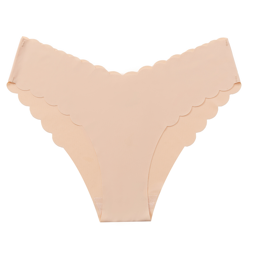 Lenjerie intimă pentru femei, chiloți de mătase fără cusături, cu talie joasă, bikini sexy, slipuri, margini ondulate solide, lenjerie intimă moale: L / Bej