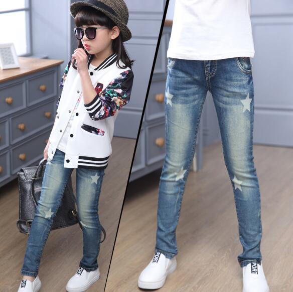 4 6 8 10 12 anos bebê menina jeans moda primavera/outono meninas calças de brim crianças roupas menina algodão casual lápis