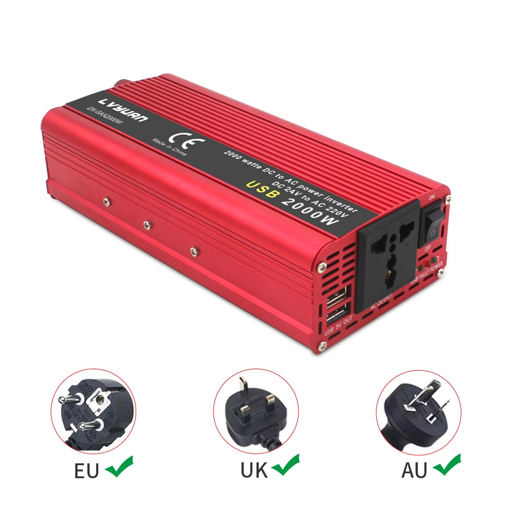 Onduleur 1500W/2000W pour installation solaire de voiture, chargeur Portable, prise universelle, convertisseur, DC 24V à AC 220V, accessoires automobiles