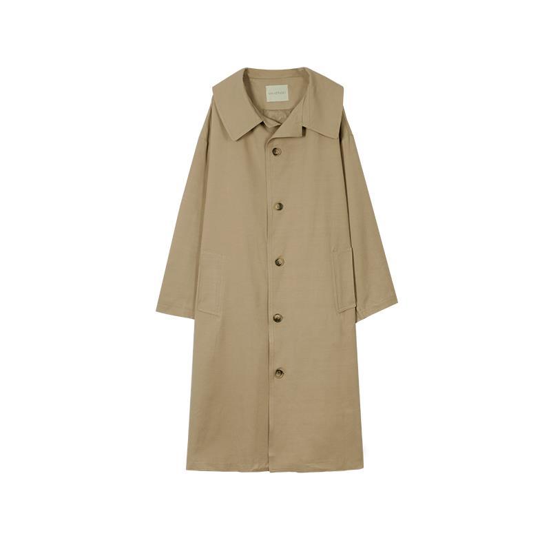 Mulvari Women's Solid Color Contrast Placket Long Sleeve Casual Trench Coat main image 1