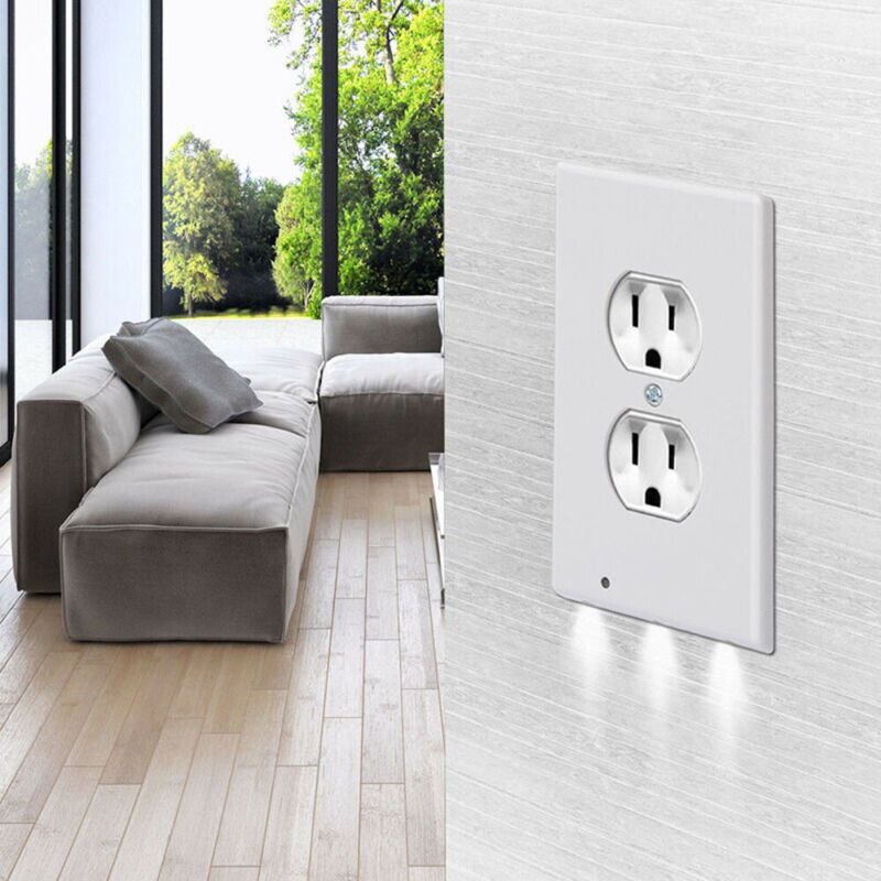 Placa de pared de salida con luces LED nocturnas, placa de pared dúplex, cubierta de luz Led nocturna, Sensor de luz ambiental para pasillo y dormitorio