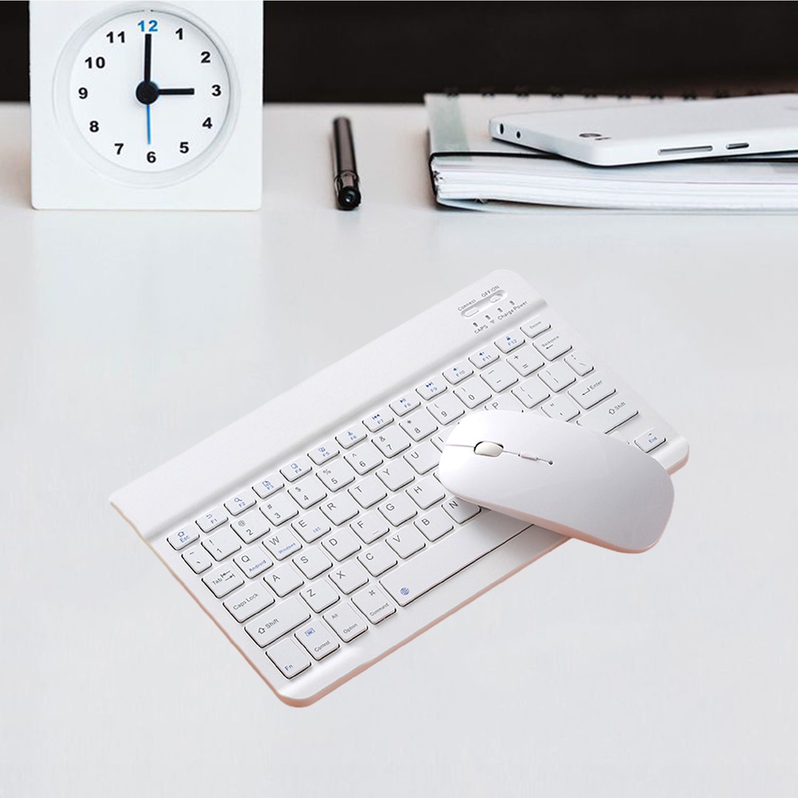 2.4GHz Ultra Slim Bluetooth Keyboard Mouse Comb Set Rechargeable Built in Battery for iPad Tablet PC Desktop Laptop: 7 inch White  Singl