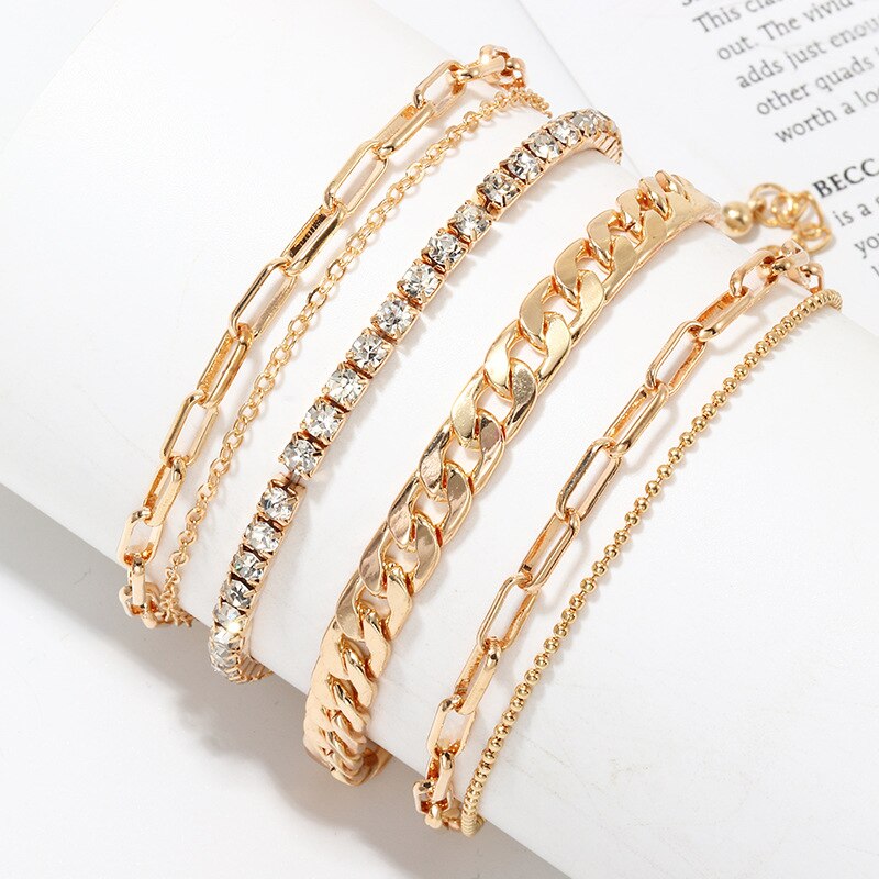 Fasion Punk Ankle bracelets Gold Color Anklets for Women Rhinestone Summer Beach on the Leg Accessories Cheville Foot Jewellery: JL062