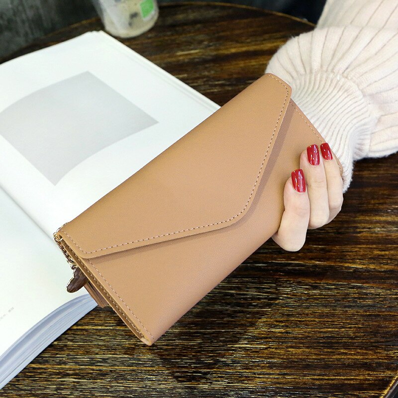 Brand Leather Women Wallet Hasp Solid Color Card Bags Long Female Purse 5 Colors Ladies Wallet Billetera: Apricot