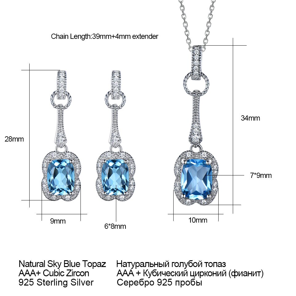 UMCHO Echt 925 Sterling Zilveren Sieraden Set 5.6 ct Natuurlijke Blue Topaz Oorbellen Hanger Voor Vrouwen Sieraden Ketting Met keten